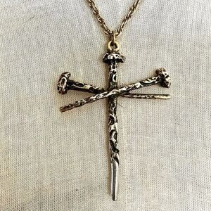 Gold tone Nail Cross pendant Necklace